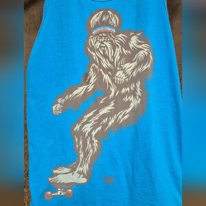 Skateboarding Sasquatch Graphic Blue Tank Top